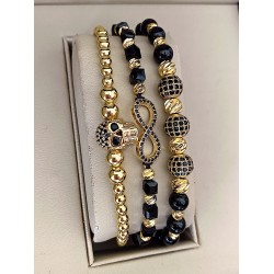 Set 3 bratari unisex modele deosebite cu margele argintii si forme cu pietricele negre