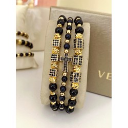 Set 3 bratari unisex modele deosebite cu margele perlate si forme cu pietricele negre