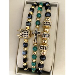 Set 3 bratari unisex modele deosebite cu margele perlate si forme cu pietricele negre