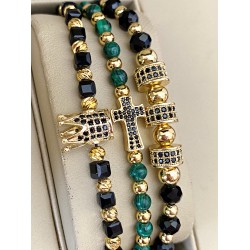 Set 3 bratari unisex modele deosebite cu margele perlate si forme cu pietricele negre