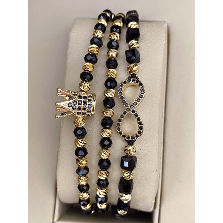 Set 3 bratari unisex modele deosebite cu margele perlate si forme cu pietricele negre