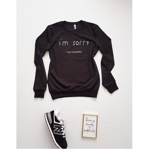 Bluza dama ieftina neagra cu maneci lungi si imprimeu I'm sorry