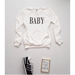 Bluza dama ieftina alba cu maneci lungi si imprimeu Baby