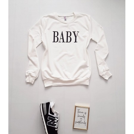 Bluza dama ieftina alba cu maneci lungi si imprimeu Baby