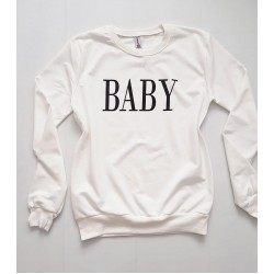 Bluza dama ieftina alba cu maneci lungi si imprimeu Baby