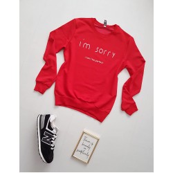 Bluza dama ieftina rosie cu maneci lungi si imprimeu I'm sorry