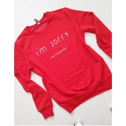 Bluza dama ieftina rosie cu maneci lungi si imprimeu I'm sorry