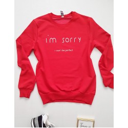 Bluza dama ieftina rosie cu maneci lungi si imprimeu I'm sorry