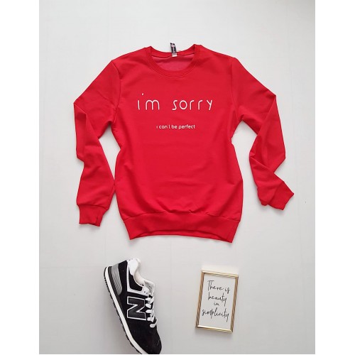 Bluza dama ieftina rosie cu maneci lungi si imprimeu I'm sorry