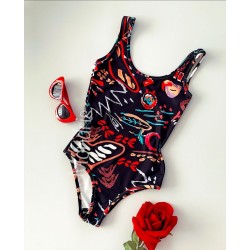 Body dama ieftin negru cu imprimeu floral