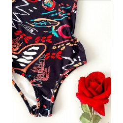 Body dama ieftin negru cu imprimeu floral