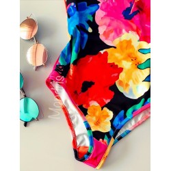 Body dama ieftin negru cu imprimeu flori colorate Water
