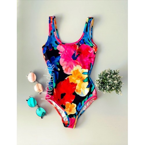 Body dama ieftin negru cu imprimeu flori colorate Water
