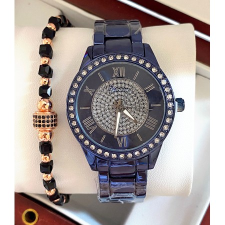 Ceas unisex bleumarin cu bratara metalica si cadran cu pietricele