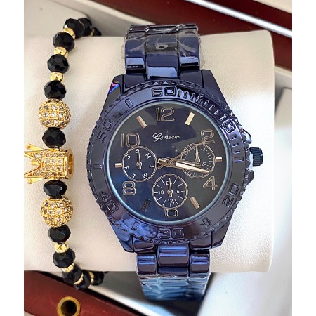 Ceas unisex bleumarin cu bratara metalica si cadran simplu