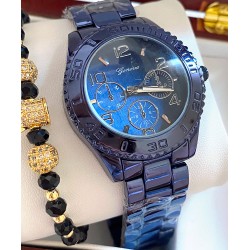 Ceas unisex bleumarin cu bratara metalica si cadran simplu