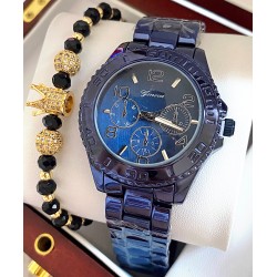 Ceas unisex bleumarin cu bratara metalica si cadran simplu