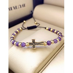 Bratara dama model deosebit cu piatra semipretioasa Ametist si design special cruciulita