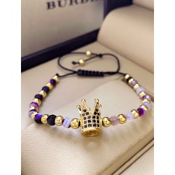 Bratara dama model deosebit cu piatra semipretioasa Agata mov si design special coroana