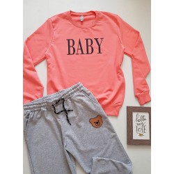 Compleu dama casual format din pantaloni lungi gri + bluza roz Baby