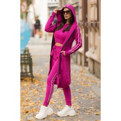 Compleu dama ieftin roz fuchsia cu dungi compus din pantaloni lungi + maieu + cardigan lung
