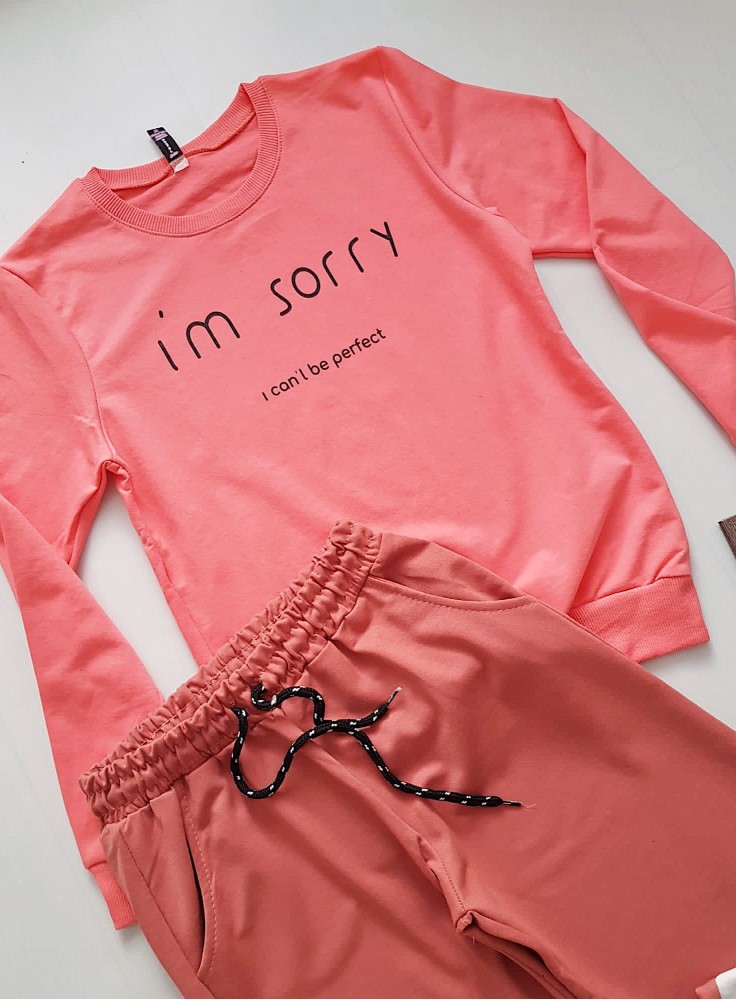 Compleu dama casual format din pantaloni lungi roz + bluza roz I'm sorry