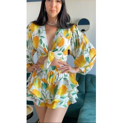 Compleu dama de vara cu imprimeu lamai, elegant si lejer pentru vacanta, terasa sau plimbari de vara