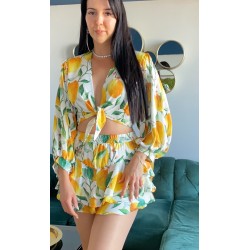 Compleu dama de vara cu imprimeu lamai, elegant si lejer pentru vacanta, terasa sau plimbari de vara