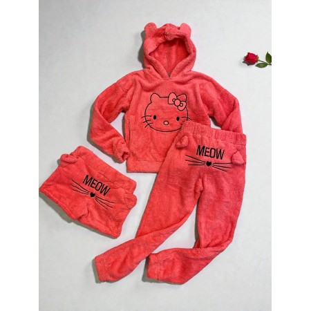 Compleu dama bumbac roz compus din trei piese cu model HK