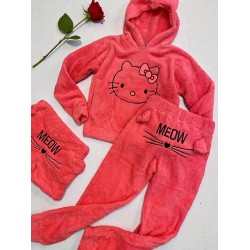 Compleu dama bumbac roz compus din trei piese cu model HK