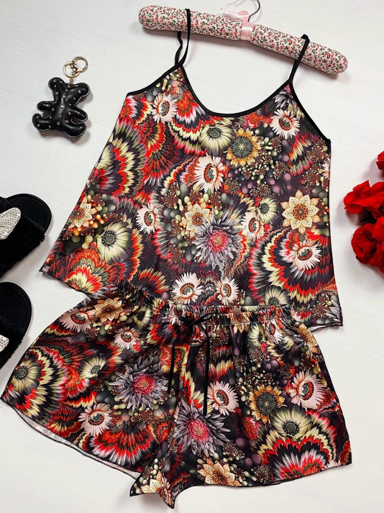 Pijama dama ieftina primavara-vara maro Lady cu imprimeu Indian