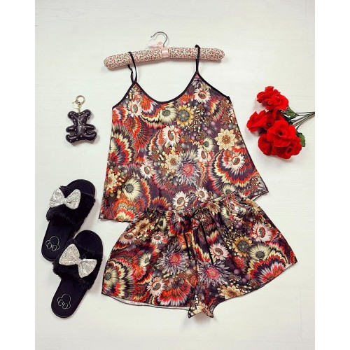 Pijama dama ieftina primavara-vara maro Lady cu imprimeu Indian