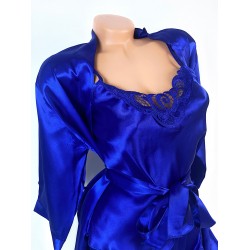 Set dama ieftin albastru din satin format din capot, maieu si pantaloni scurti