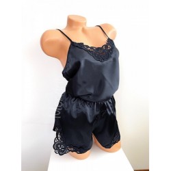 Pijama dama ieftina primavara-vara neagra Lady cu model dantelat