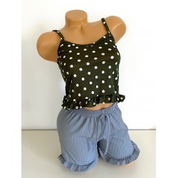 Pijama femei cu pantaloni scurti si maieu cu imprimeu Polka