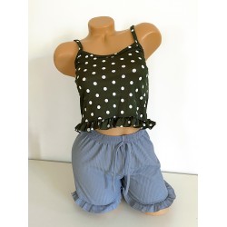 Pijama femei cu pantaloni scurti si maieu cu imprimeu Polka