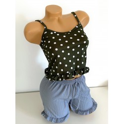 Pijama femei cu pantaloni scurti si maieu cu imprimeu Polka