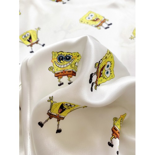 Pijama dama ieftina cu aspect satinat cu maieu si pantaloni scurti Sponge Bob - Zâmbete și Amintiri Din Copilărie