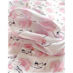 Pijama dama ieftina cu aspect satinat cu maieu si pantaloni scurti cu imprimeu Vată pe Băț și Bomboane Sugar Candy - Ceva Dulce