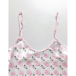 Pijama dama ieftina cu aspect satinat cu maieu si pantaloni scurti cu imprimeu Vată pe Băț și Bomboane Sugar Candy - Ceva Dulce
