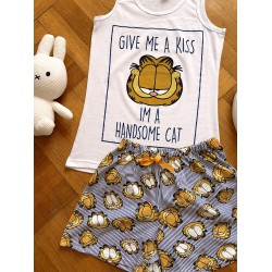 Pijama dama bumbac cu pantaloni scurti si maieu cu imprimeu Garfield HANDSOME