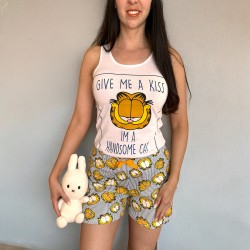 Pijama dama bumbac cu pantaloni scurti si maieu cu imprimeu Garfield HANDSOME