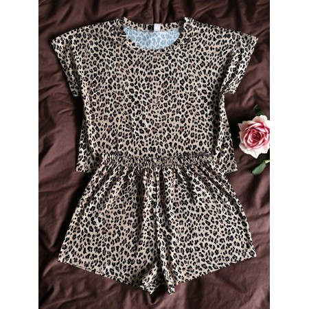 Pijama dama ieftina scurta din bumbac cu lycra cu imprimeu animal print