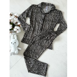 Pijama dama ieftina animal print din bumbac fin, cu pantaloni lungi si bluza cu imprimeu PRINT