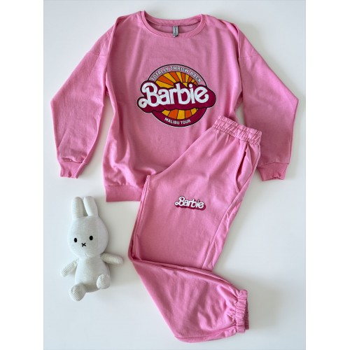 Pijama dama din bumbac cu pantaloni 3/4 si bluza roz cu imprimeu BARBIE