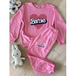 Pijama dama din bumbac cu pantaloni 3/4 si bluza roz cu imprimeu BARBIE heart
