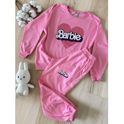 Pijama dama din bumbac cu pantaloni 3/4 si bluza roz cu imprimeu BARBIE heart