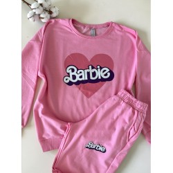 Pijama dama din bumbac cu pantaloni 3/4 si bluza roz cu imprimeu BARBIE heart