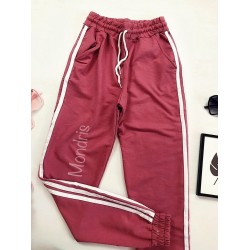 Pantaloni dama ieftini roz cu dungi laterale albe