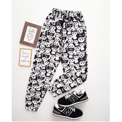 Pantaloni dama casual colorati tip jogger cu imprimeu Panda